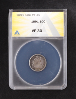 1891 Seated Liberty Silver 10C Dime (ANACS VF30) at PristineAuction.com