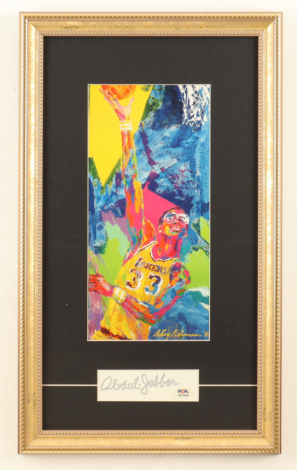 Kareem Abdul-Jabbar Signed Custom Framed Cut Display with Leroy Neiman Art Print Display (PSA) at PristineAuction.com Kareem Abdul-Jabbar Signed Custom Framed Cut Display with Leroy Neiman Art Print Display (PSA) at PristineAuction.com