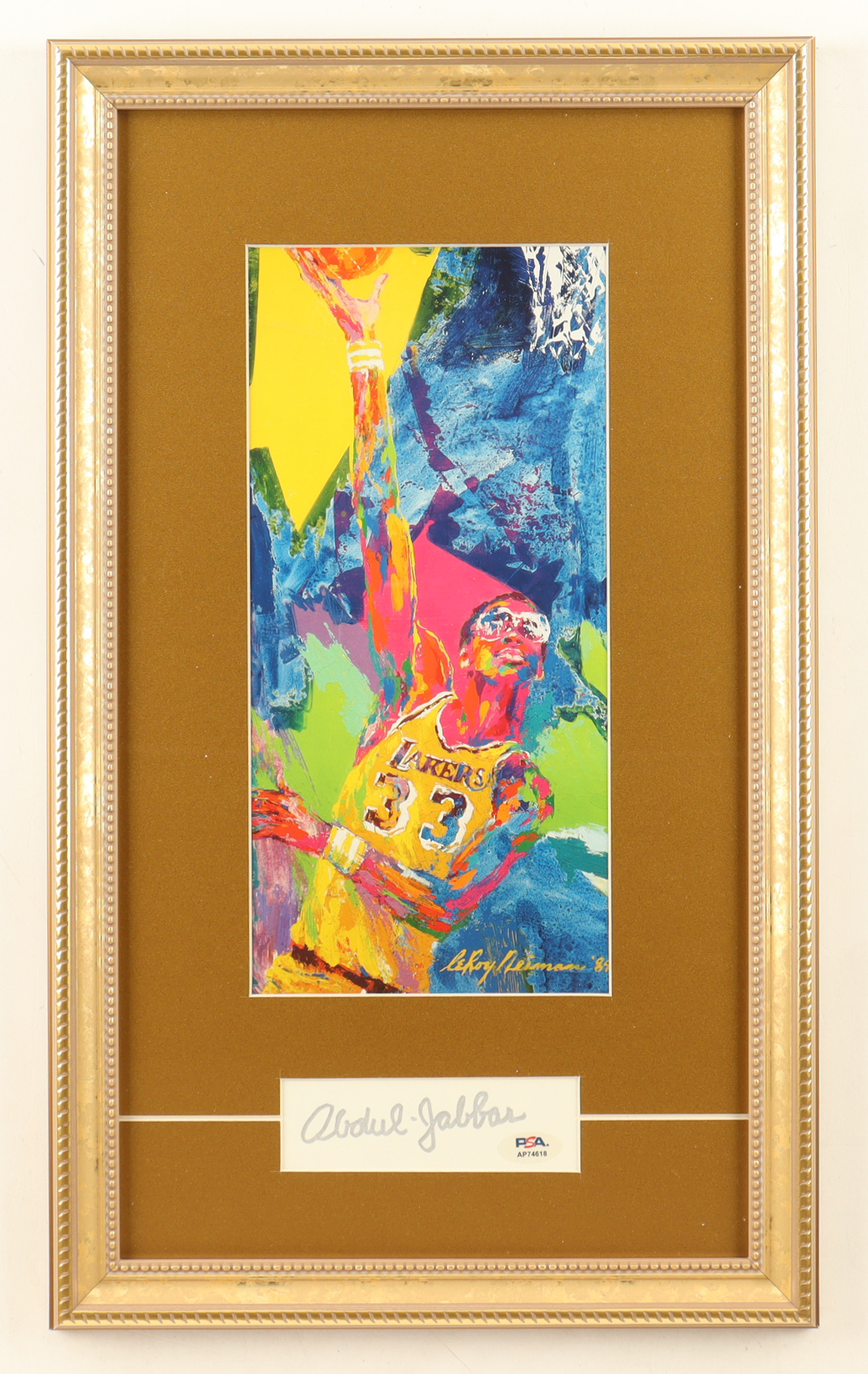 Kareem Abdul-Jabbar Signed Custom Framed Cut Display with Leroy Neiman Art Print Display (PSA) at PristineAuction.com Kareem Abdul-Jabbar Signed Custom Framed Cut Display with Leroy Neiman Art Print Display (PSA) at PristineAuction.com