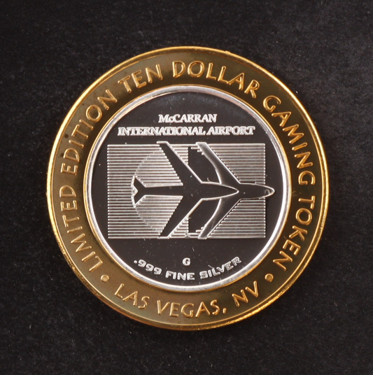 McCarran Airport Las Vegas Casino .999 Fine Silver $10 Gaming Token at PristineAuction.com McCarran Airport Las Vegas Casino .999 Fine Silver $10 Gaming Token at PristineAuction.com