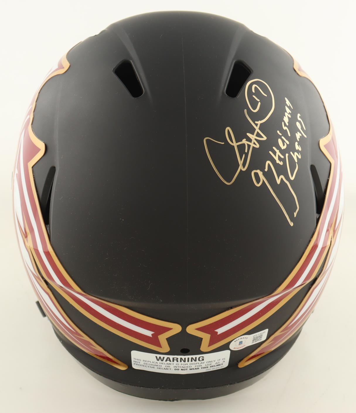 Charlie Ward Signed Florida State Seminoles Full-Size Matte Black Speed Helmet Inscribed "93 Heisman" (Beckett) at PristineAuction.com Charlie Ward Signed Florida State Seminoles Full-Size Matte Black Speed Helmet Inscribed "93 Heisman" (Beckett) at PristineAuction.com