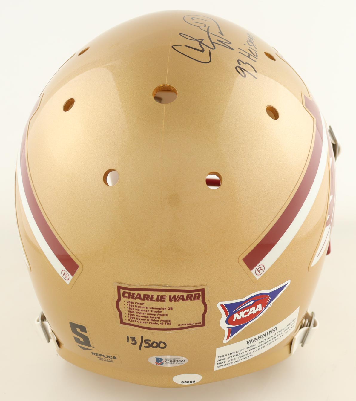 Charlie Ward Signed Florida State Seminoles Full-Size Helmet Inscribed "93 Heisman" (Beckett) at PristineAuction.com Charlie Ward Signed Florida State Seminoles Full-Size Helmet Inscribed "93 Heisman" (Beckett) at PristineAuction.com