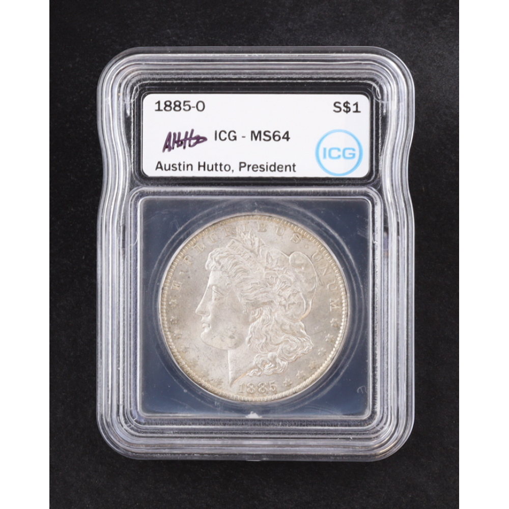 1885-O Morgan Silver $1 Dollar - Austin Hutto Signature Label (ICG MS64) at PristineAuction.com