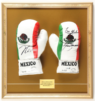 Julio Cessar Chavez, Marco Antonio Barrera & Erik Morales Signed Custom Framed Set of (2) Mexico Professional Boxing Gloves (JSA) at PristineAuction.com