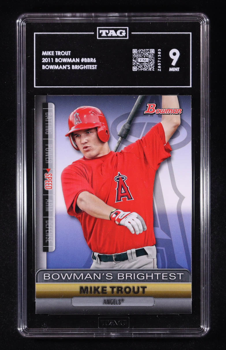 Mike Trout 2011 Bowman's Brightest #BBR6 RC (TAG 9) at PristineAuction.com Mike Trout 2011 Bowman's Brightest #BBR6 RC (TAG 9) at PristineAuction.com