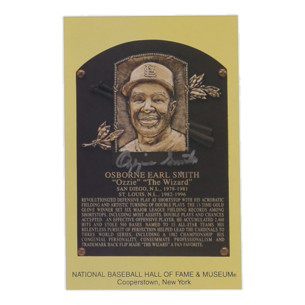 Ozzie Smith Signed Hall Of Fame Plaque Postcard (MLB) at PristineAuction.com Ozzie Smith Signed Hall Of Fame Plaque Postcard (MLB) at PristineAuction.com