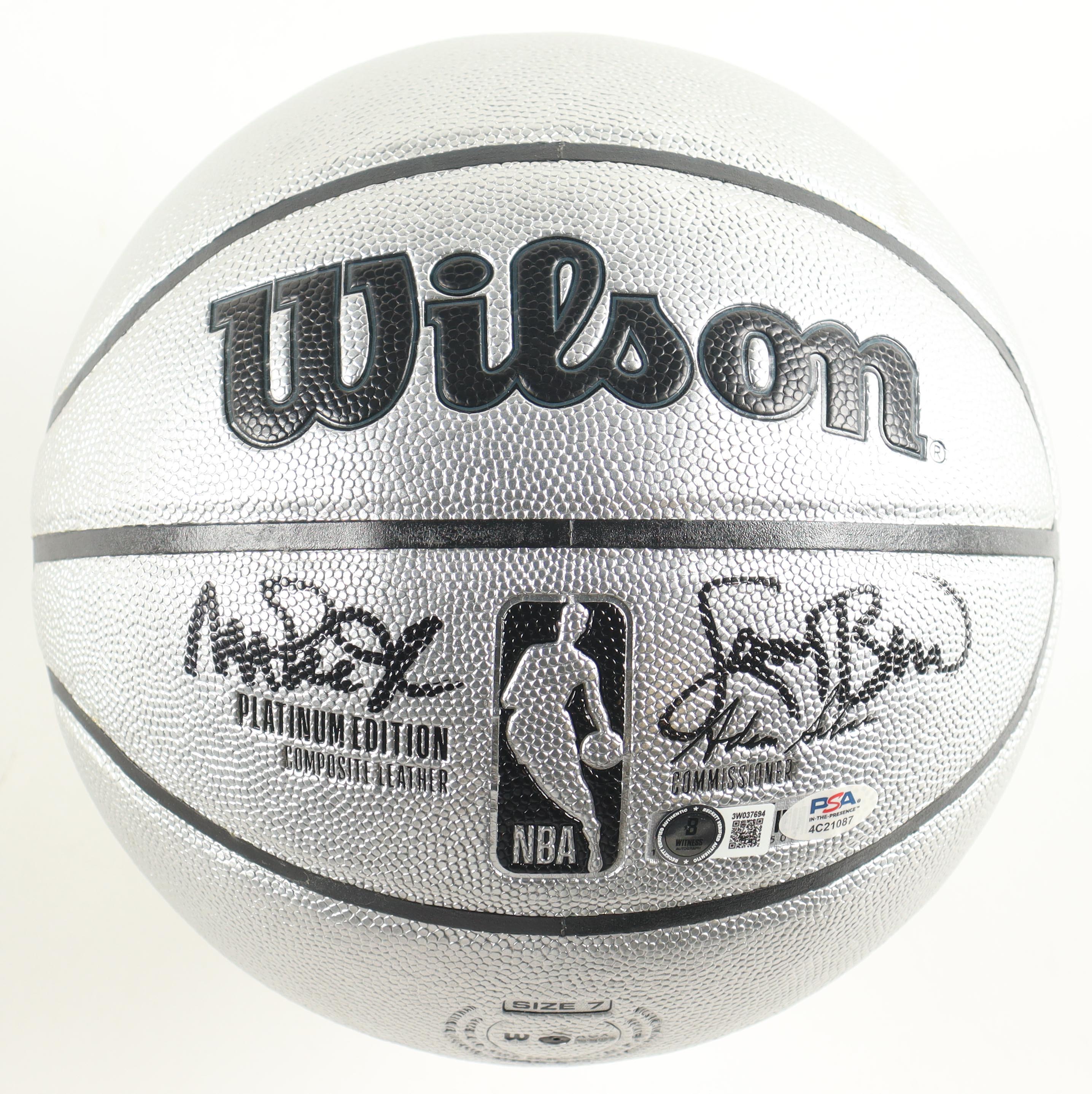 Larry Bird & Magic Johnson Signed NBA Platinum Edition Basketball with Display Stand (PSA & Beckett) at PristineAuction.com Larry Bird & Magic Johnson Signed NBA Platinum Edition Basketball with Display Stand (PSA & Beckett) at PristineAuction.com