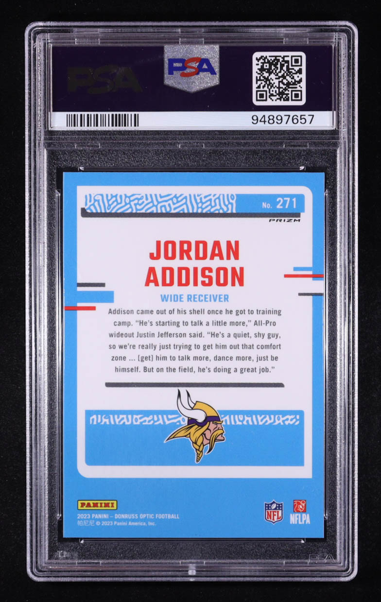 Jordan Addison 2023 Donruss Optic Pink Prizm Rated Rookie #271 RC (PSA 10) at PristineAuction.com Jordan Addison 2023 Donruss Optic Pink Prizm Rated Rookie #271 RC (PSA 10) at PristineAuction.com