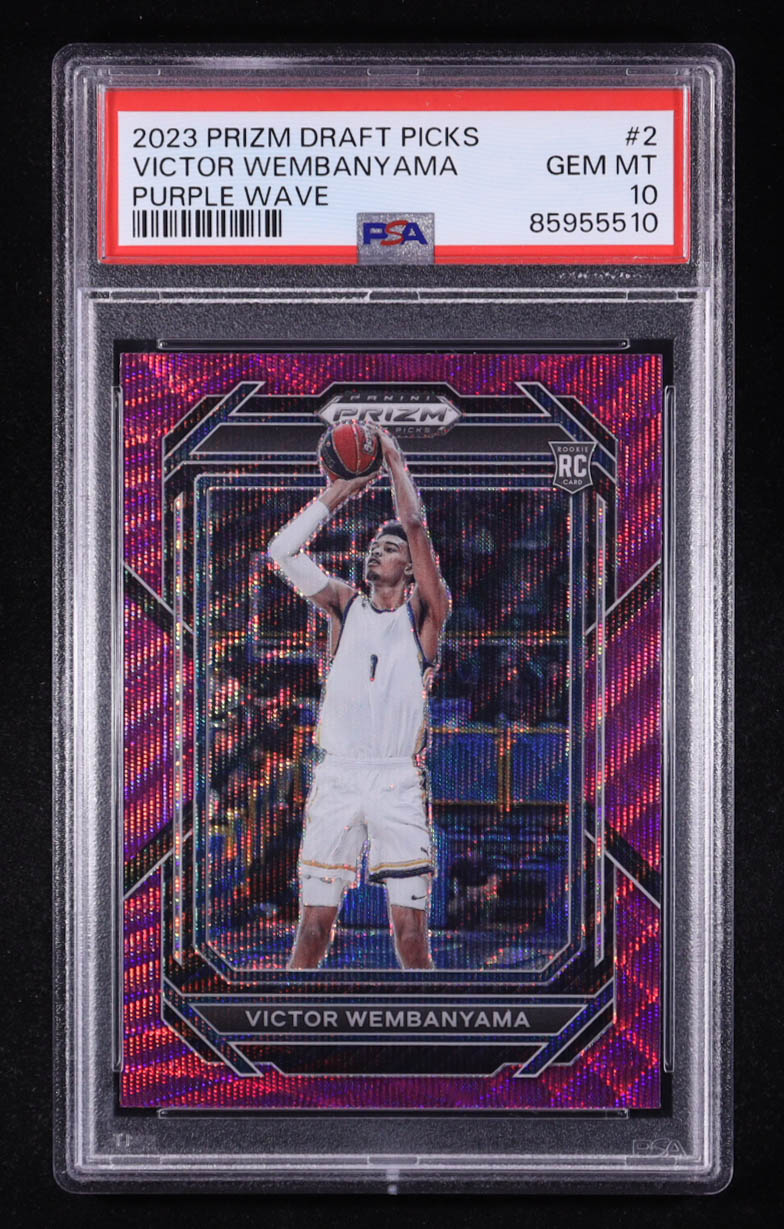 Victor Wembanyama 2023 Panini Draft Picks Purple Wave Prizm #2 RC (PSA 10) at PristineAuction.com Victor Wembanyama 2023 Panini Draft Picks Purple Wave Prizm #2 RC (PSA 10) at PristineAuction.com