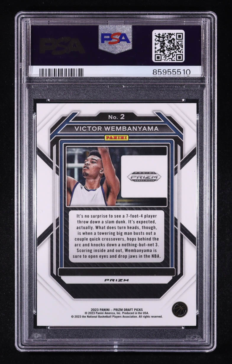Victor Wembanyama 2023 Panini Draft Picks Purple Wave Prizm #2 RC (PSA 10) at PristineAuction.com Victor Wembanyama 2023 Panini Draft Picks Purple Wave Prizm #2 RC (PSA 10) at PristineAuction.com