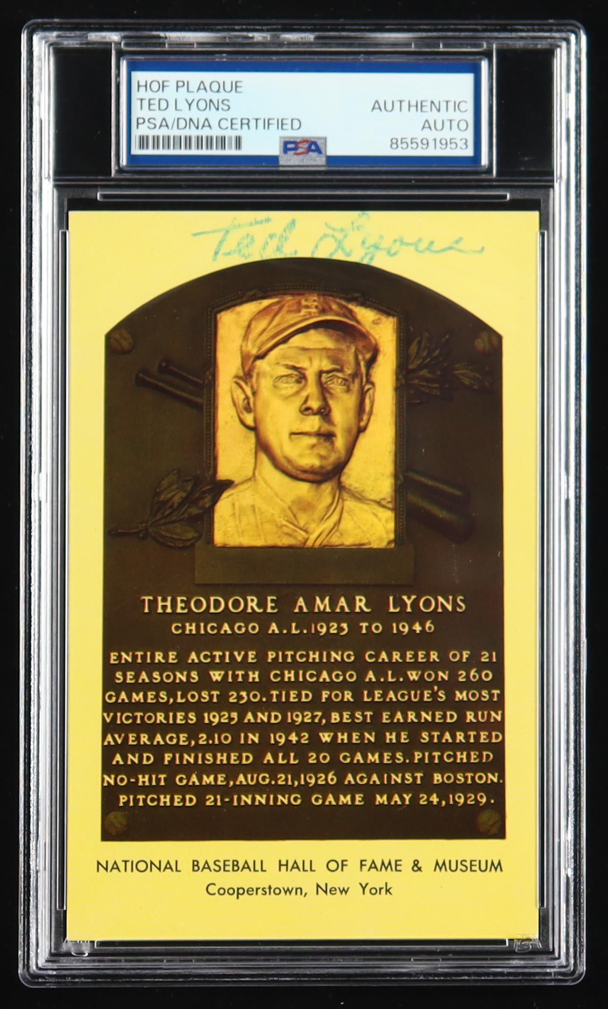 Ted Lyons Signed Cut on Hall of Fame Plaque Postcard (PSA) at PristineAuction.com Ted Lyons Signed Cut on Hall of Fame Plaque Postcard (PSA) at PristineAuction.com