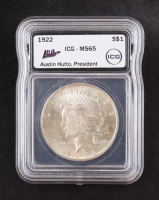 1922 Peace Silver Dollar - Austin Hutto Signature Label (ICG MS65) at PristineAuction.com