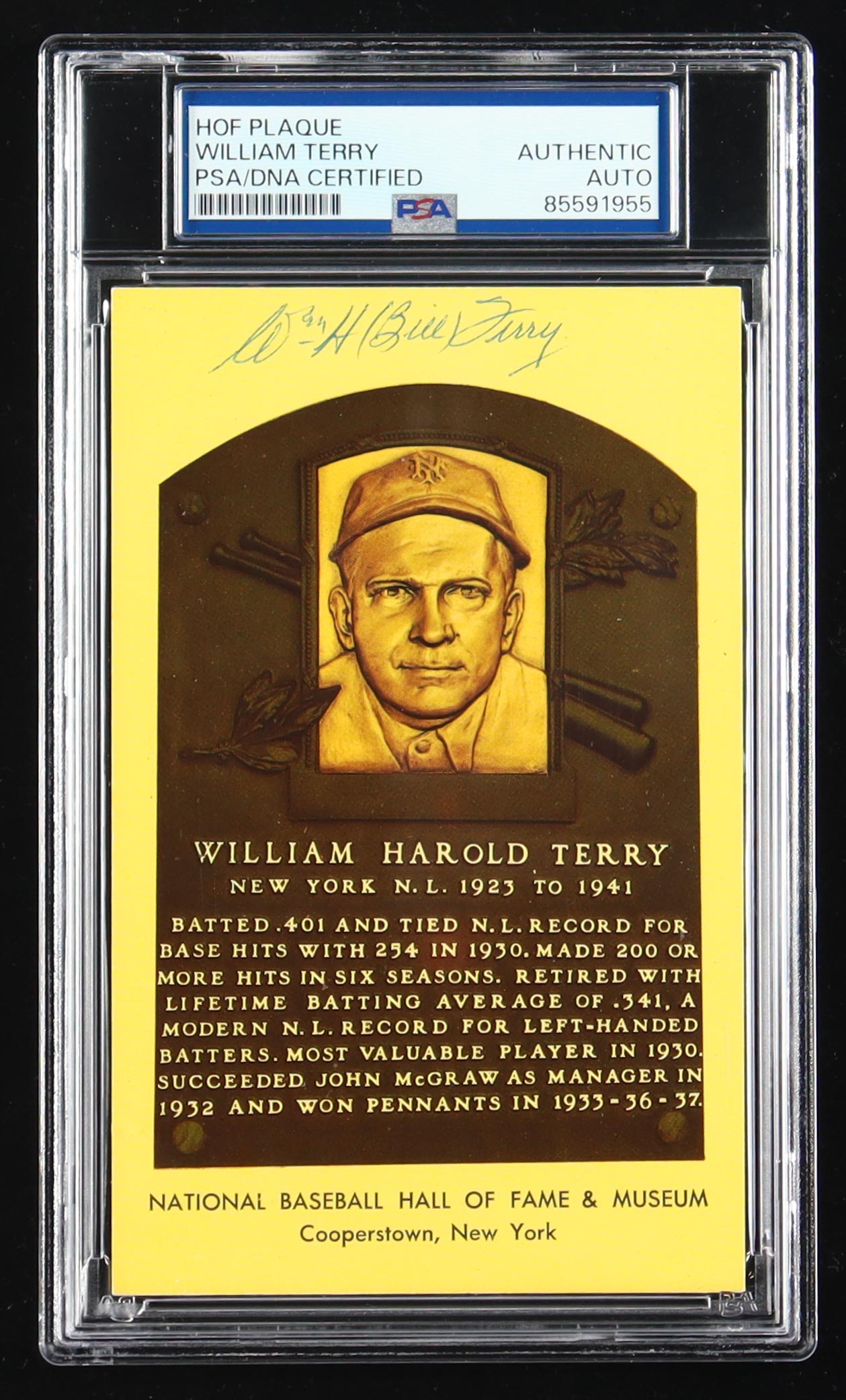 William Terry Signed Cut on Hall of Fame Plaque Postcard (PSA) at PristineAuction.com William Terry Signed Cut on Hall of Fame Plaque Postcard (PSA) at PristineAuction.com