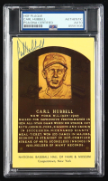 Carl Hubbell Signed Cut on Hall of Fame Plaque Postcard (PSA) at PristineAuction.com