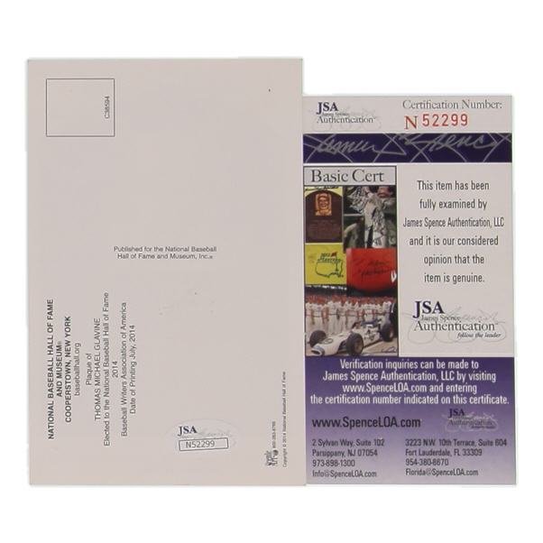 Tom Glavine Signed Hall Of Fame Plaque Postcard Inscribed "HOF '14" (JSA) at PristineAuction.com Tom Glavine Signed Hall Of Fame Plaque Postcard Inscribed "HOF '14" (JSA) at PristineAuction.com