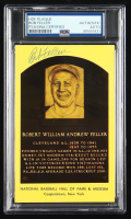 Bob Feller Signed Cut on Hall of Fame Plaque Postcard (PSA) at PristineAuction.com