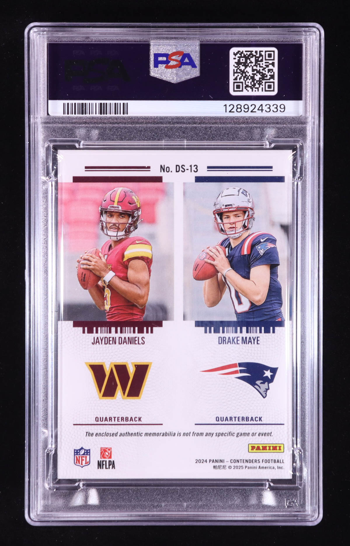 Drake Maye / Jayden Daniels 2024 Panini Contenders Rookie Ticket Dual Swatches #13 RC (PSA 8) at PristineAuction.com Drake Maye / Jayden Daniels 2024 Panini Contenders Rookie Ticket Dual Swatches #13 RC (PSA 8) at PristineAuction.com
