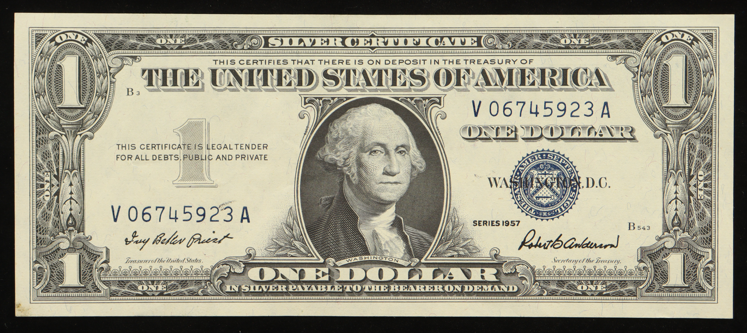 1957 United States $1 One Dollar Silver Certificate - Blue Seal at PristineAuction.com 1957 United States $1 One Dollar Silver Certificate - Blue Seal at PristineAuction.com