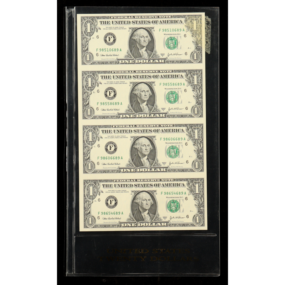 Uncut Sheet of (4) 2003-A $1 Federal Reserve Notes at PristineAuction.com
