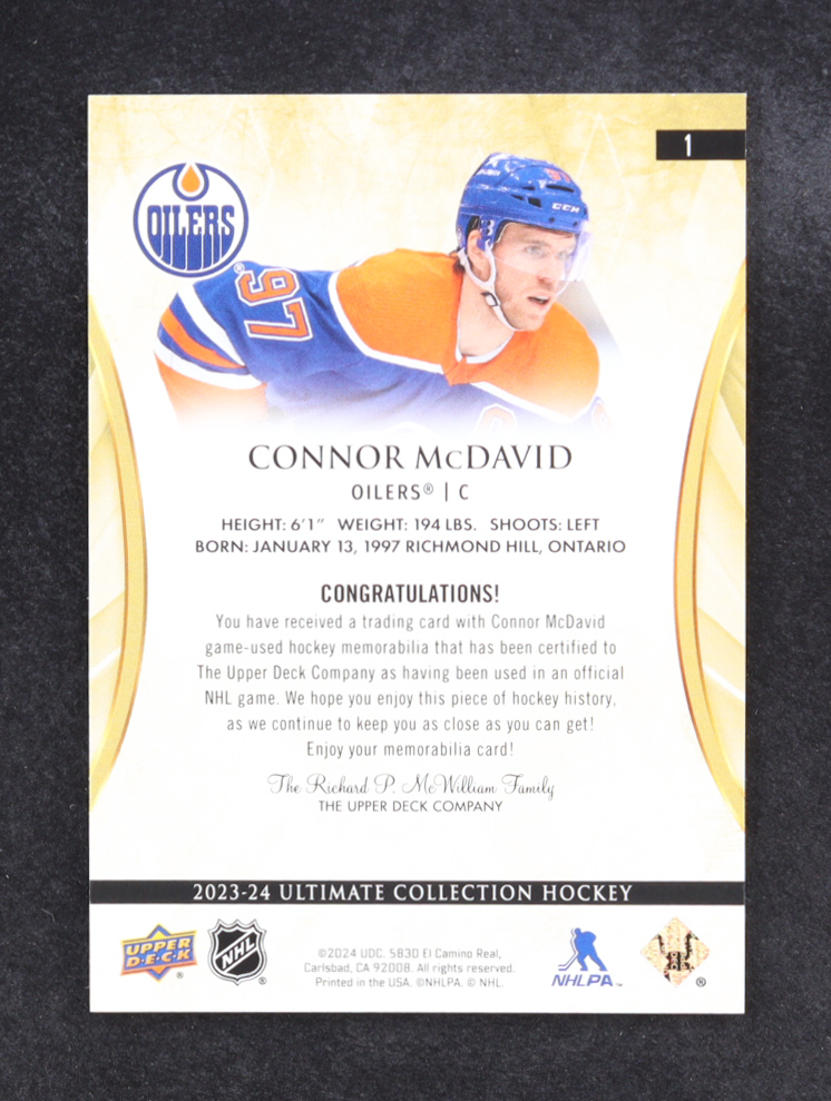 Connor McDavid 2023-24 Ultimate Collection Jumbo Jerseys #1 #033/149 at PristineAuction.com Connor McDavid 2023-24 Ultimate Collection Jumbo Jerseys #1 #033/149 at PristineAuction.com