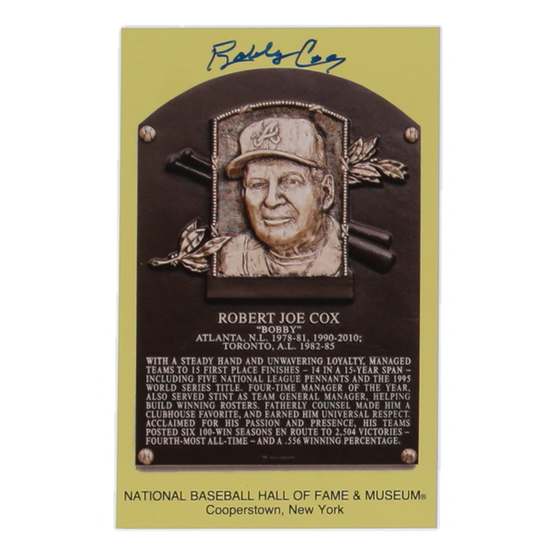 Bobby Cox Signed Hall Of Fame Plaque Postcard (JSA) at PristineAuction.com Bobby Cox Signed Hall Of Fame Plaque Postcard (JSA) at PristineAuction.com
