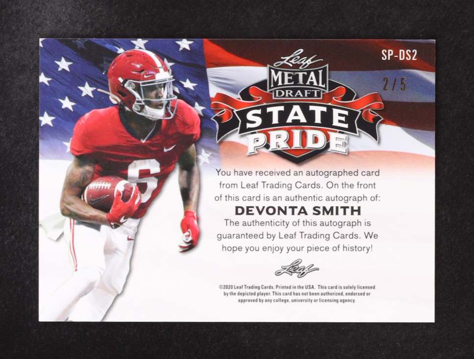 Devonta Smith 2020 Leaf Metal Draft State Pride Auto #SP-DS2 #2/5 at PristineAuction.com Devonta Smith 2020 Leaf Metal Draft State Pride Auto #SP-DS2 #2/5 at PristineAuction.com