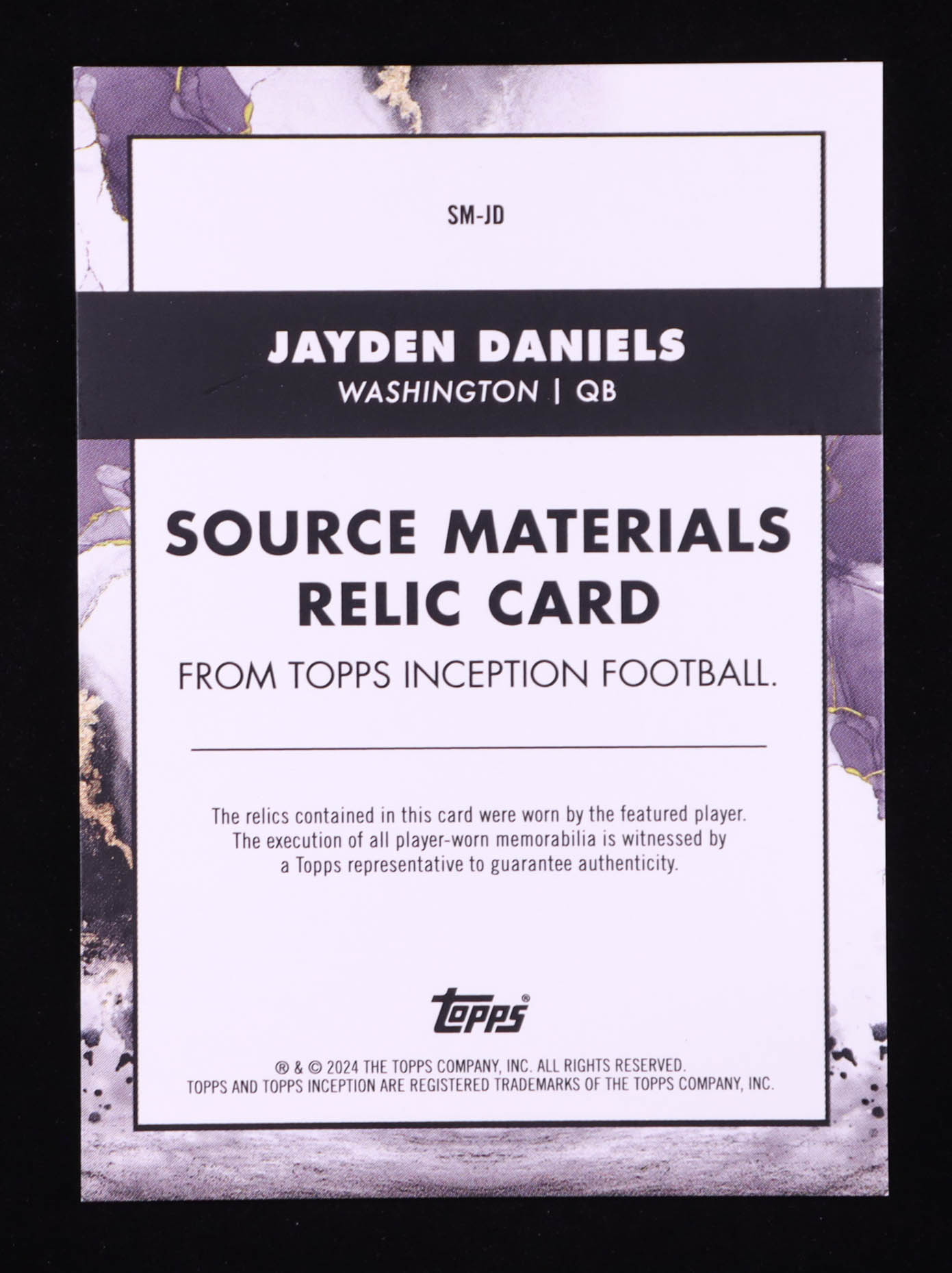 Jayden Daniels 2024 Topps Inception Dual Source Materials #SMJD #26/40 RC at PristineAuction.com Jayden Daniels 2024 Topps Inception Dual Source Materials #SMJD #26/40 RC at PristineAuction.com