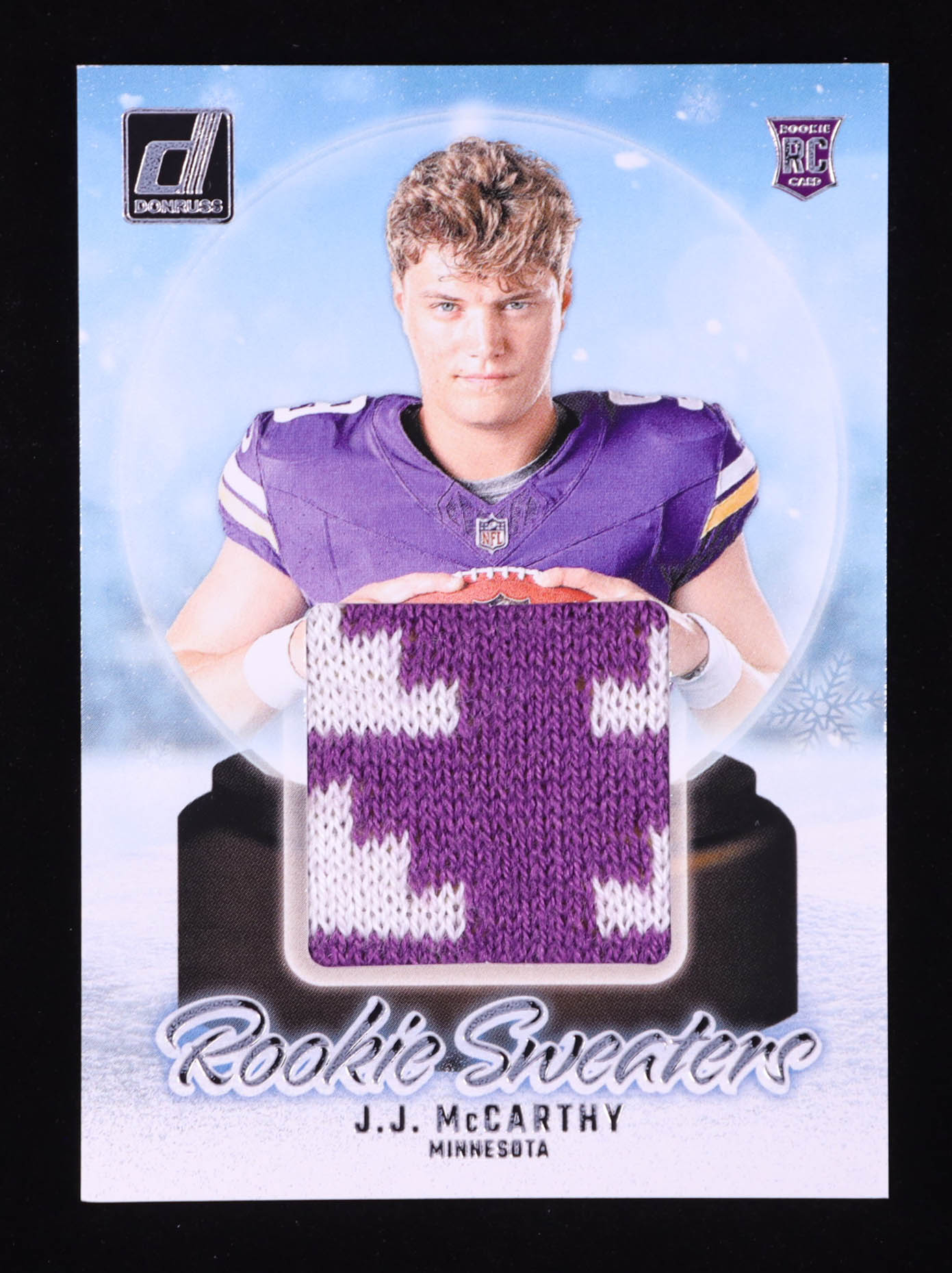J.J. McCarthy 2024 Donruss Rookie Holiday Sweater #27 RC at PristineAuction.com J.J. McCarthy 2024 Donruss Rookie Holiday Sweater #27 RC at PristineAuction.com