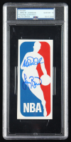 Larry Bird & Magic Johnson Signed NBA Logo Decal (PSA Auto 10) at PristineAuction.com