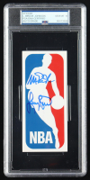 Larry Johnson & Magic Johnson Signed NBA Logo Decal (PSA Auto 10) at PristineAuction.com