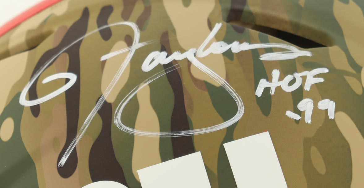 Lawrence Taylor Signed Giants Full-Size Authentic On-Field Camo Alternate Speed Helmet Inscribed "HOF 99" (Beckett) at PristineAuction.com Lawrence Taylor Signed Giants Full-Size Authentic On-Field Camo Alternate Speed Helmet Inscribed "HOF 99" (Beckett) at PristineAuction.com