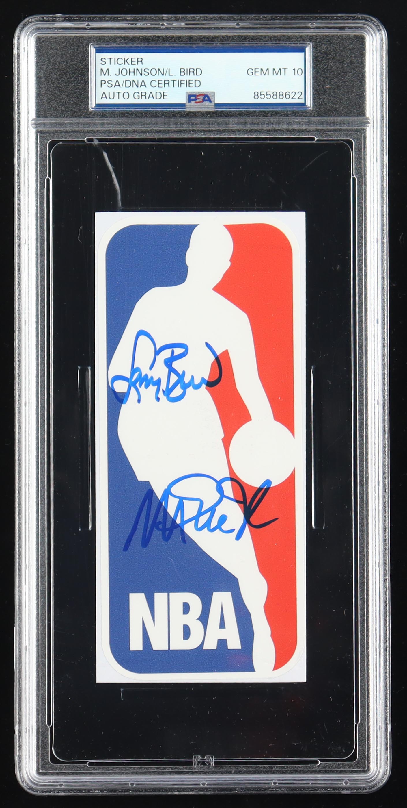 Larry Bird & Magic Johnson Signed NBA Logo Decal (PSA Auto 10) at PristineAuction.com Larry Bird & Magic Johnson Signed NBA Logo Decal (PSA Auto 10) at PristineAuction.com