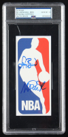 Larry Bird & Magic Johnson Signed NBA Logo Decal (PSA Auto 10) at PristineAuction.com