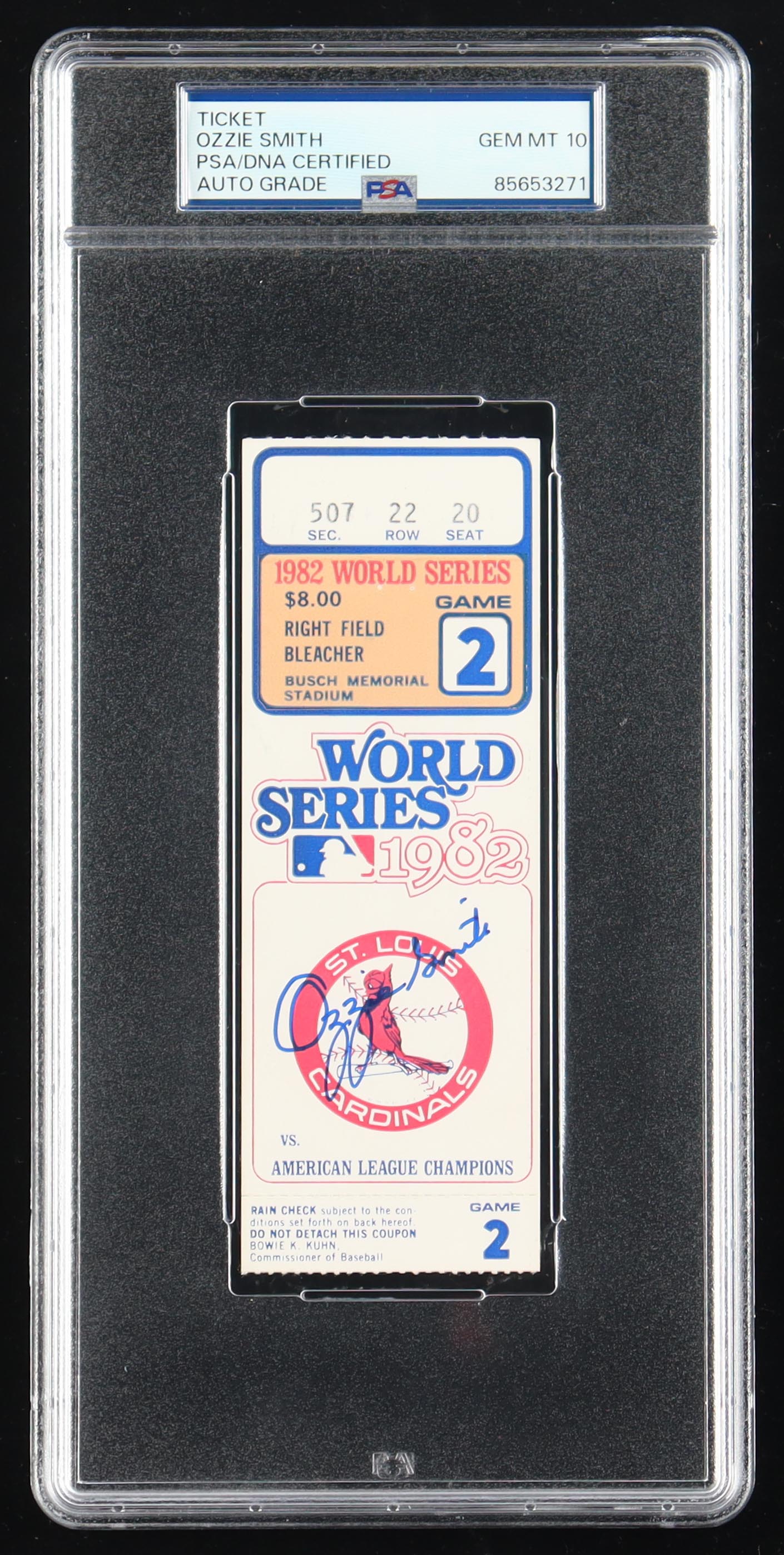 Ozzie Smith Signed 1982 World Series Game Ticket (PSA Auto 10) at PristineAuction.com Ozzie Smith Signed 1982 World Series Game Ticket (PSA Auto 10) at PristineAuction.com