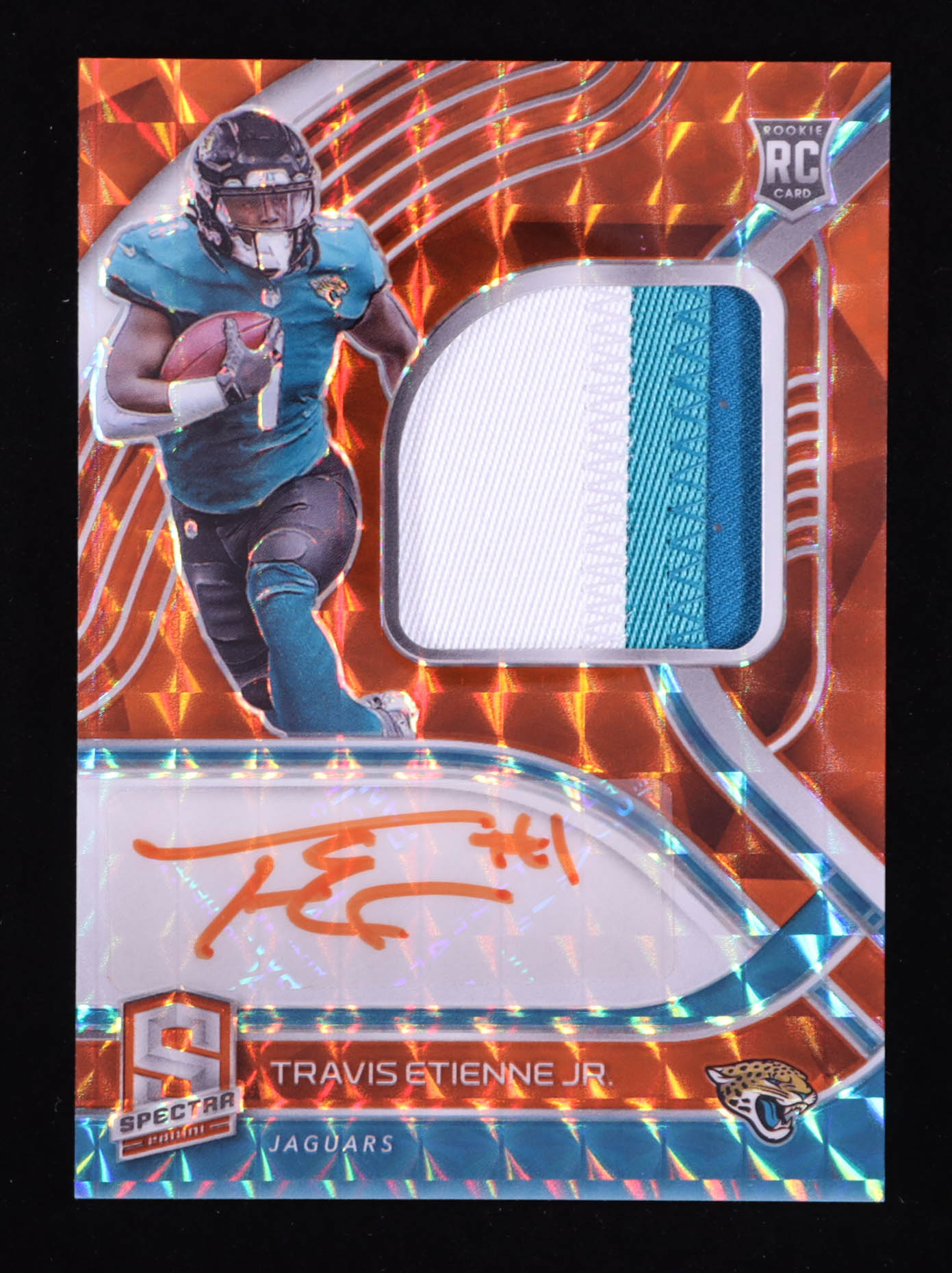 Travis Etienne Jr. 2021 Panini Spectra Neon Orange JSY AU #208 #11/15 RC at PristineAuction.com Travis Etienne Jr. 2021 Panini Spectra Neon Orange JSY AU #208 #11/15 RC at PristineAuction.com