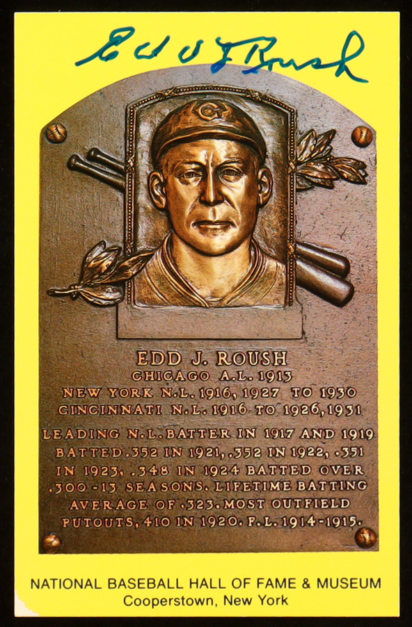 Edd Roush Signed Hall Of Fame Plaque Postcard (JSA) at PristineAuction.com Edd Roush Signed Hall Of Fame Plaque Postcard (JSA) at PristineAuction.com