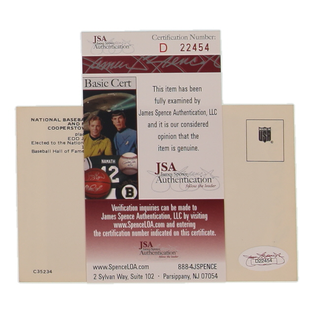 Edd Roush Signed Hall Of Fame Plaque Postcard (JSA) at PristineAuction.com Edd Roush Signed Hall Of Fame Plaque Postcard (JSA) at PristineAuction.com