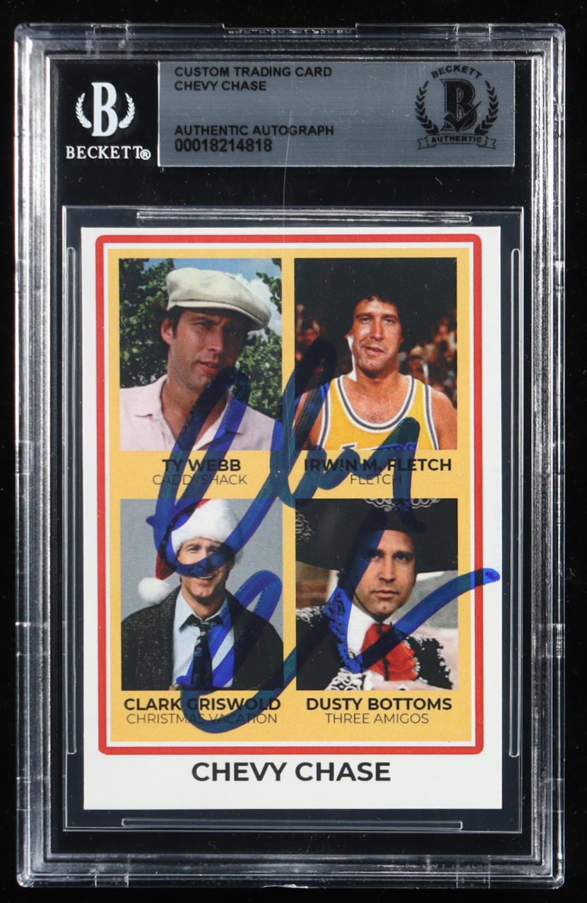 Chevy Chase Signed Caddyshack / Fletch / Christmas Vacation / Three Amigos Custom Trading Card (BGS) at PristineAuction.com Chevy Chase Signed Caddyshack / Fletch / Christmas Vacation / Three Amigos Custom Trading Card (BGS) at PristineAuction.com