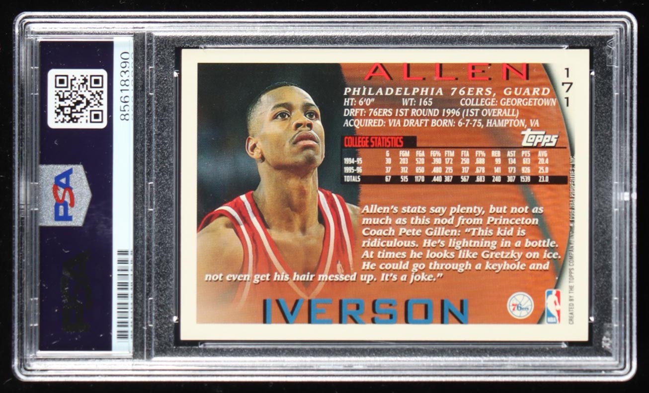 Allen Iverson Signed 1996-97 Topps #171 RC (PSA | Auto 10 ) at PristineAuction.com Allen Iverson Signed 1996-97 Topps #171 RC (PSA | Auto 10 ) at PristineAuction.com