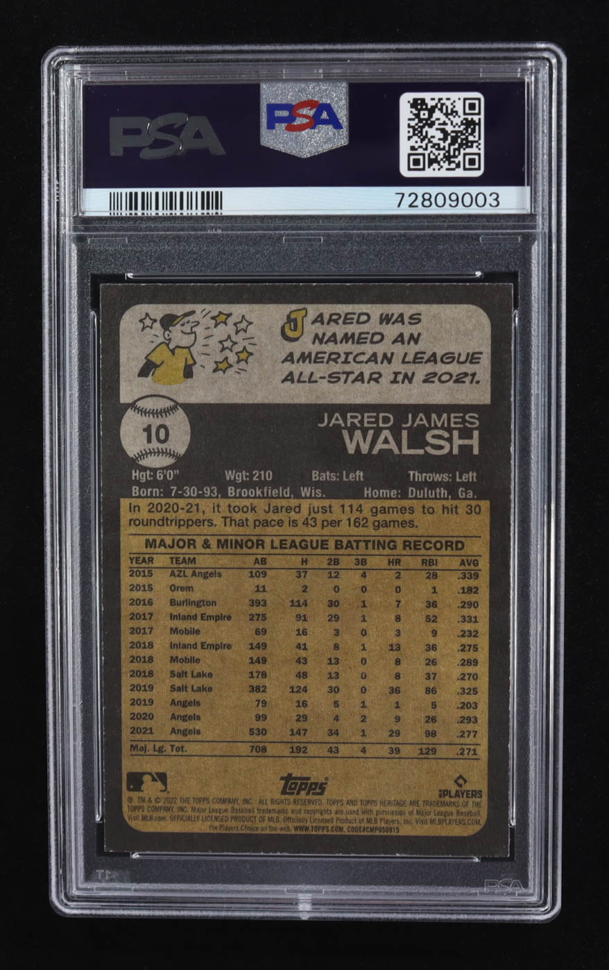 Jared Walsh 2022 Topps Heritage #10 (PSA 10) at PristineAuction.com Jared Walsh 2022 Topps Heritage #10 (PSA 10) at PristineAuction.com