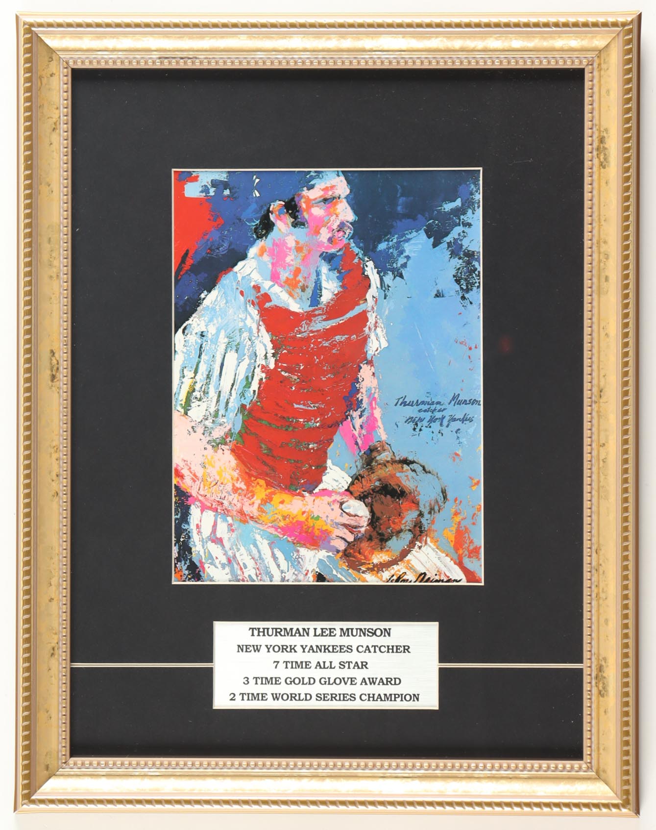 'Thurman Lee Munson" Custom Framed Yankees Leroy Neiman Art Print Display with Career Stat Plaque at PristineAuction.com 'Thurman Lee Munson" Custom Framed Yankees Leroy Neiman Art Print Display with Career Stat Plaque at PristineAuction.com