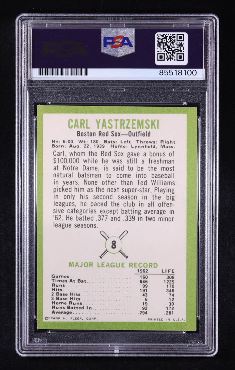 Carl Yastrzemski Signed 1963 Fleer #8 (PSA | Auto 10) at PristineAuction.com Carl Yastrzemski Signed 1963 Fleer #8 (PSA | Auto 10) at PristineAuction.com