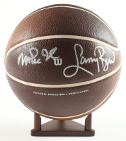 Magic Johnson & Larry Bird Signed NBA Throwback Basketball with Display Stand (Beckett & PSA) at PristineAuction.com