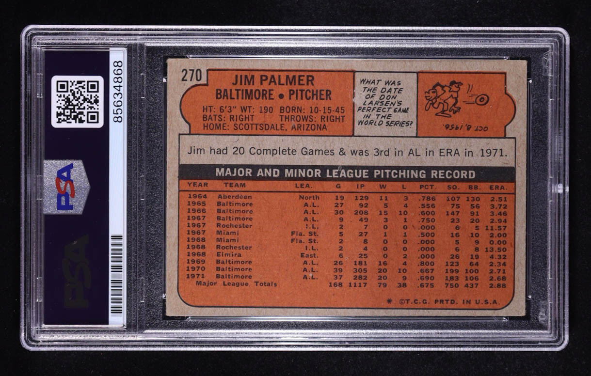 Jim Palmer Signed 1972 Topps #270 (PSA | Auto Grade PSA 10) at PristineAuction.com Jim Palmer Signed 1972 Topps #270 (PSA | Auto Grade PSA 10) at PristineAuction.com