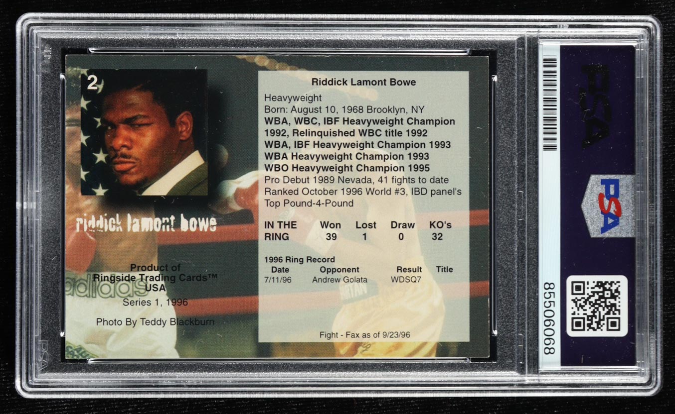 Riddick Bowe Signed 1996 Ringside Trading Cards #2 (PSA) at PristineAuction.com Riddick Bowe Signed 1996 Ringside Trading Cards #2 (PSA) at PristineAuction.com