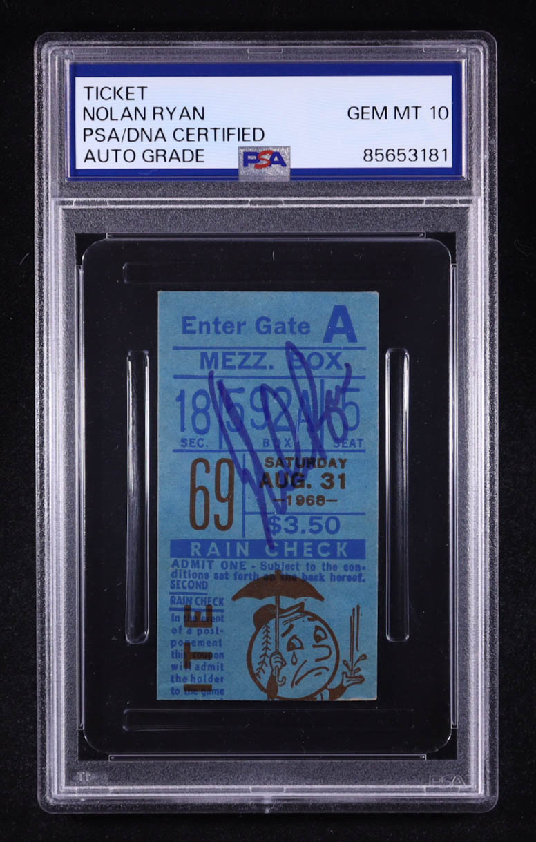 Nolan Ryan Signed Rookie Year 1968 Mets Shea Stadium Ticket (PSA | Auto Grade 10) at PristineAuction.com Nolan Ryan Signed Rookie Year 1968 Mets Shea Stadium Ticket (PSA | Auto Grade 10) at PristineAuction.com