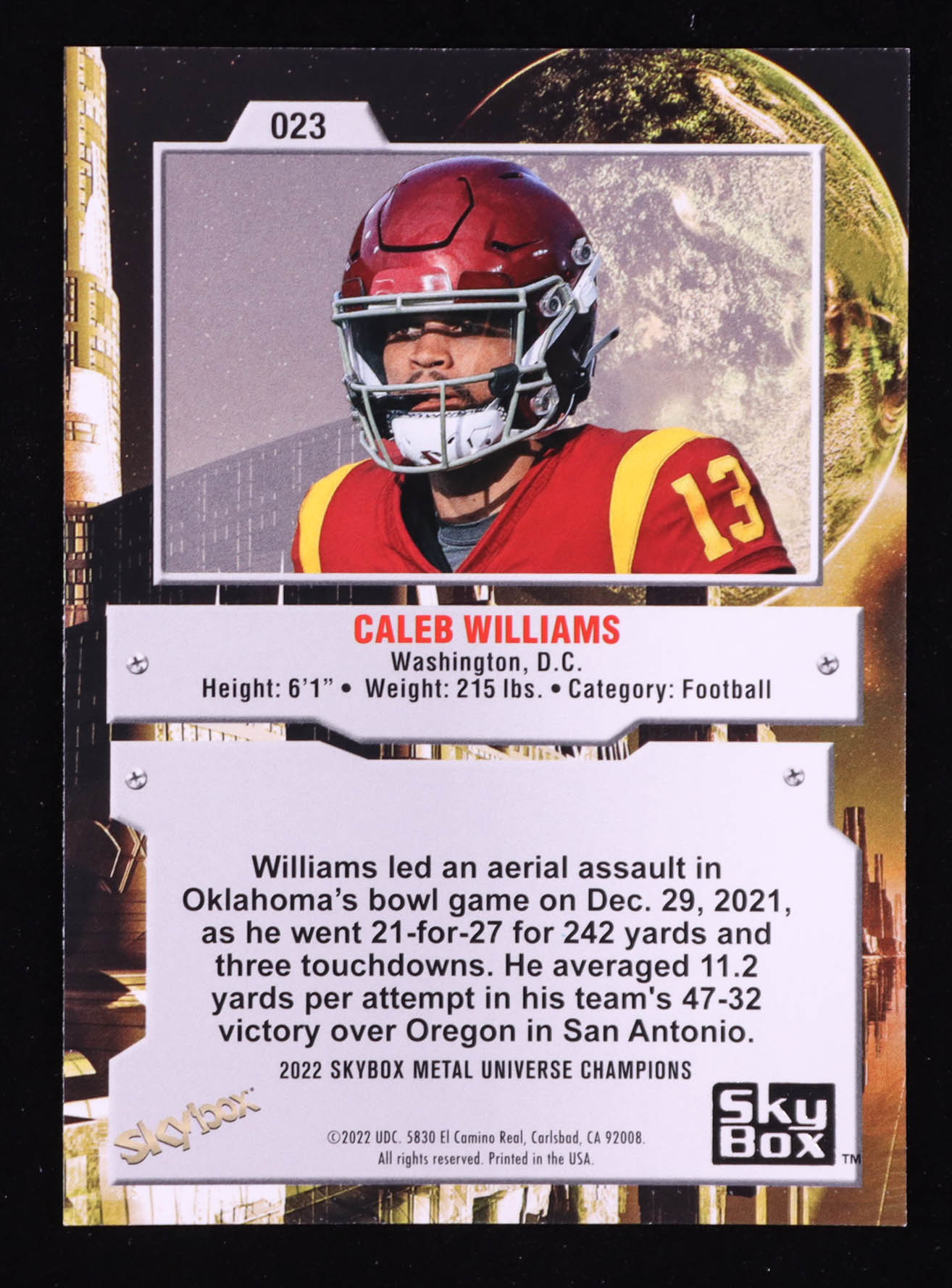 Caleb Williams 2022 Skybox Metal Universe Champions #023 RC at PristineAuction.com Caleb Williams 2022 Skybox Metal Universe Champions #023 RC at PristineAuction.com