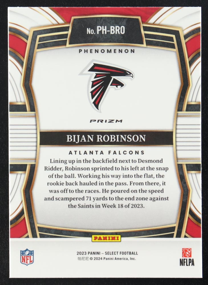 Bijan Robinson 2023 Select Silver Prizms #PHBRO RC at PristineAuction.com Bijan Robinson 2023 Select Silver Prizms #PHBRO RC at PristineAuction.com
