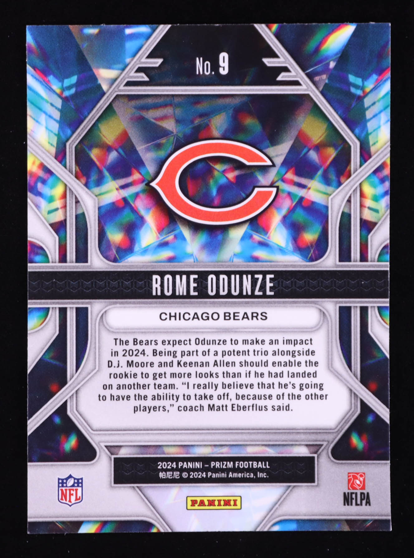 Rome Odunze 2024 Panini Prizmatic Prizm #9 RC at PristineAuction.com Rome Odunze 2024 Panini Prizmatic Prizm #9 RC at PristineAuction.com