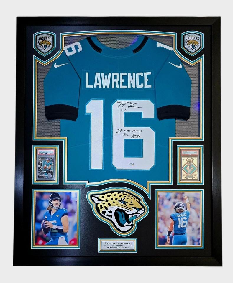 Trevor Lawrence Signed Jaguars Custom Framed LED Nike Jersey Display Inscribed "It Was Always The Jags" with (2) PSA 10 Graded Cards (Fanatics) at PristineAuction.com Trevor Lawrence Signed Jaguars Custom Framed LED Nike Jersey Display Inscribed "It Was Always The Jags" with (2) PSA 10 Graded Cards (Fanatics) at PristineAuction.com